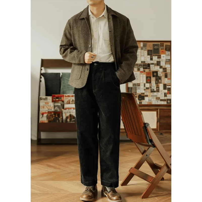 Men's High-Waist Relaxed-Fit Corduroy Trousers