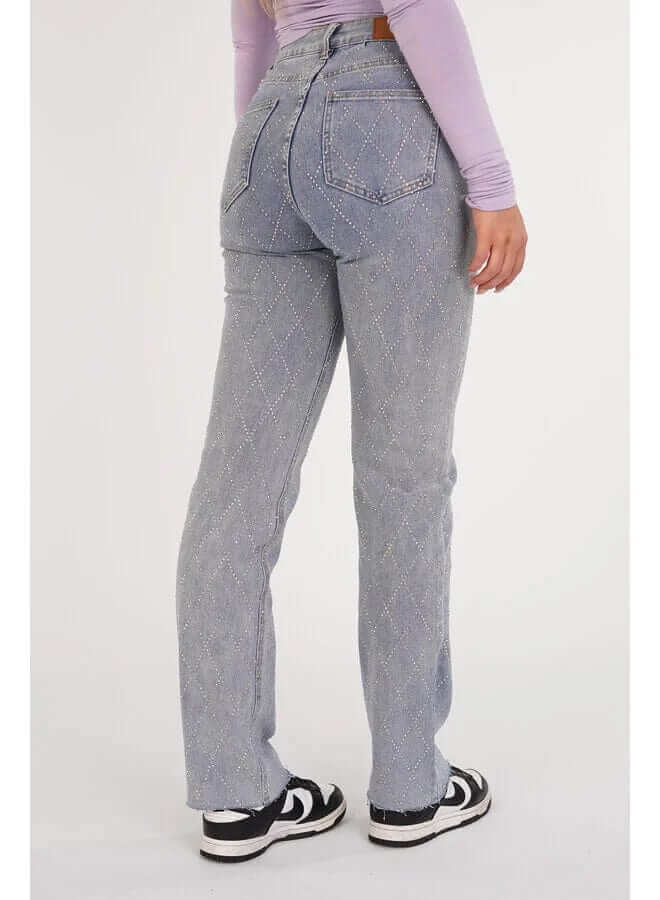 Women's Straight Leg Jeans: Diamond Pattern, Button Fly