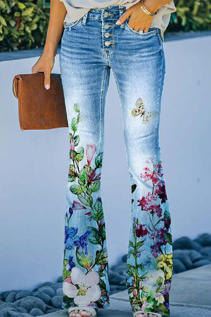 Women's Casual Floral Denim Jeans