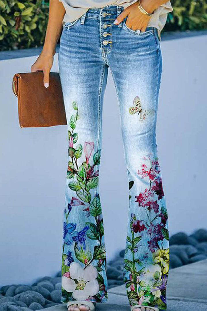 Women's Casual Floral Denim Jeans