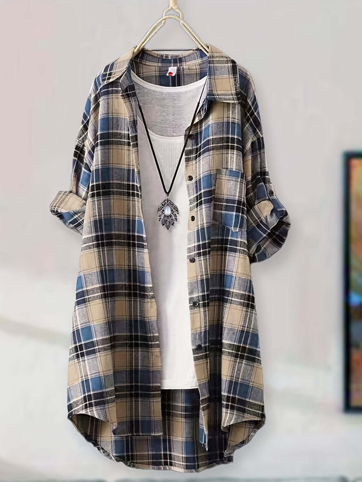 Women's Longline Plaid Button-Up Shirt