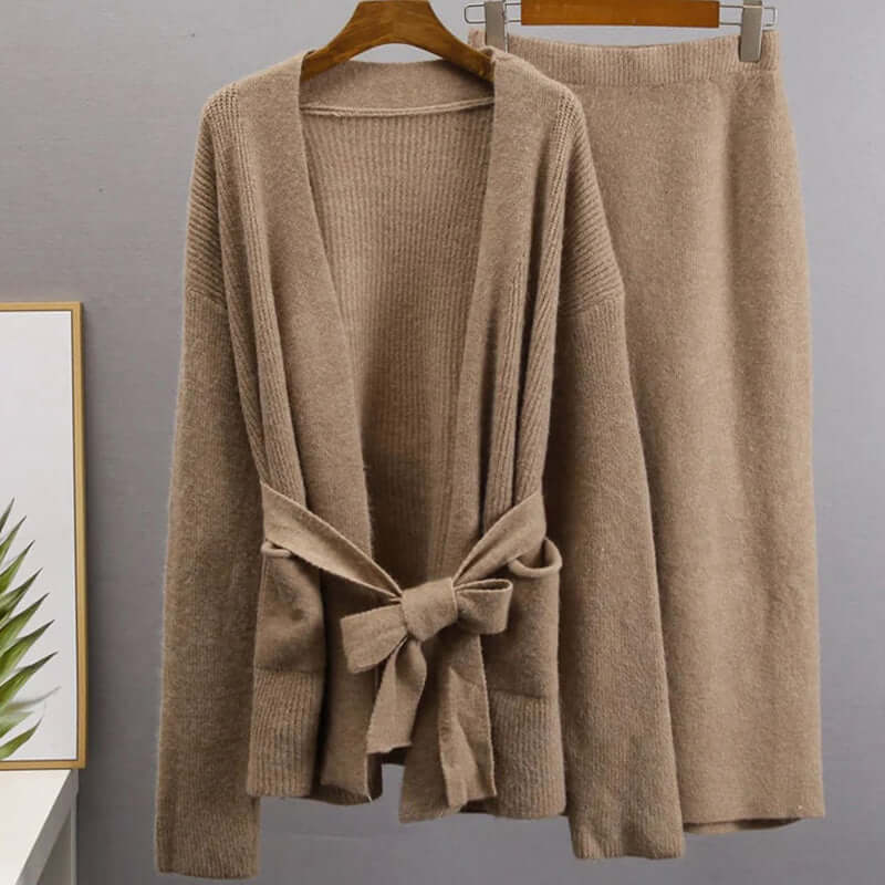 Women's Cardigan & Calf-Length Skirt Set