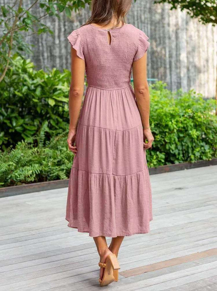 Women's A-Line Midi Dress with Flutter Sleeves