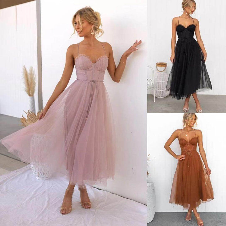 Elegant Mesh Midi Dress for Women