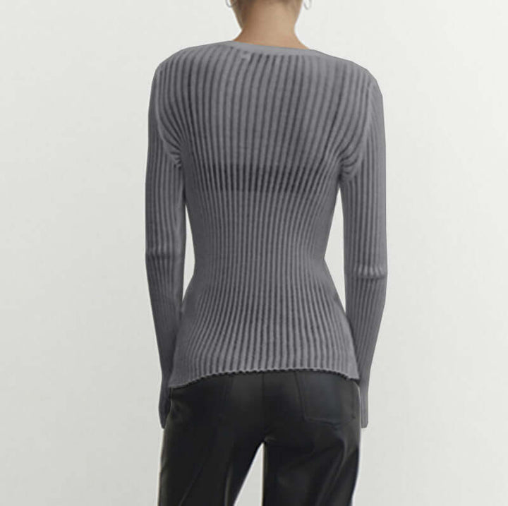 Women's Mesh Long Sleeve Ribbed Top