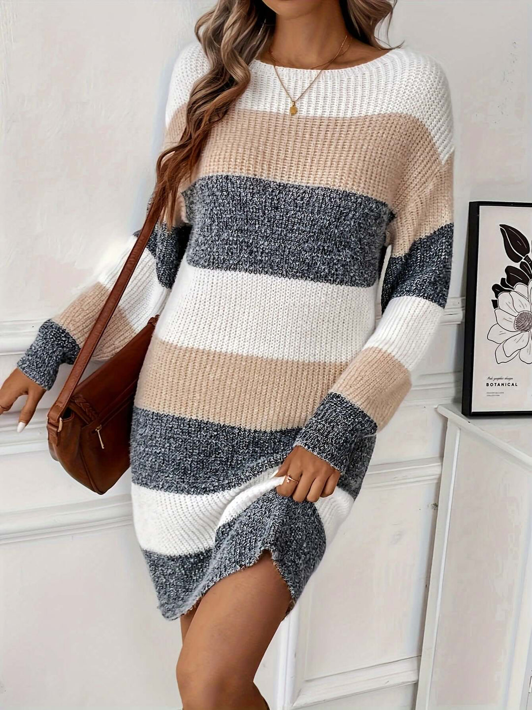 Women's Relaxed Fit Striped Knit Sweater Dress