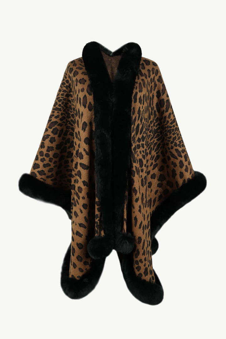 Women's Leopard Print Open Poncho - Stylish & Comfortable
