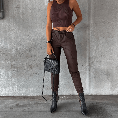 Women's PU Leather Cargo Pants: Trendy, Stylish & Comfortable