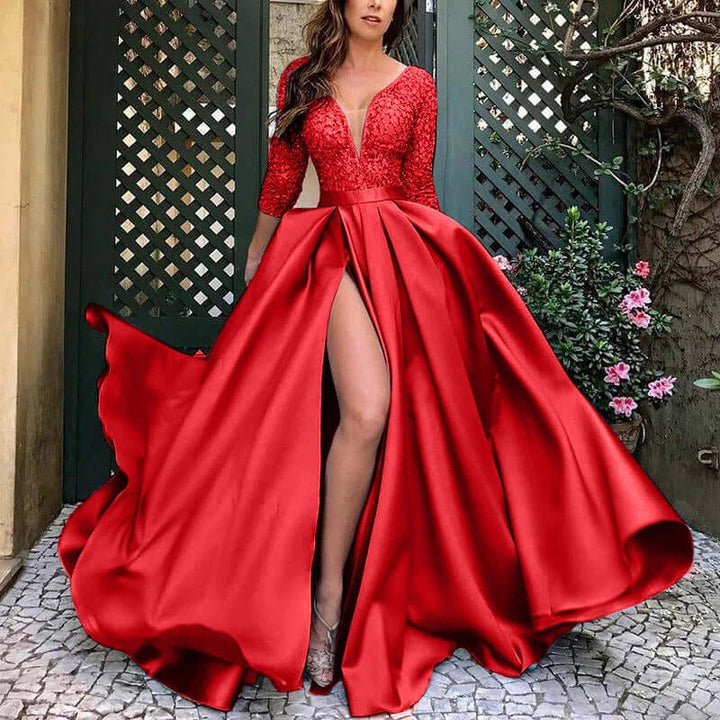 Elegant A-Line Evening Gown with Lace Bodice