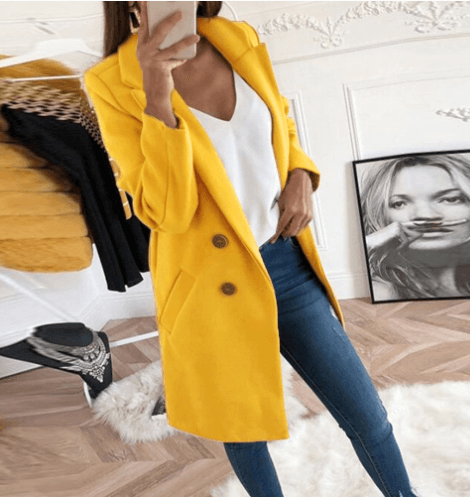 Women's Lapel Collar Double Breasted Wool Blend Coat