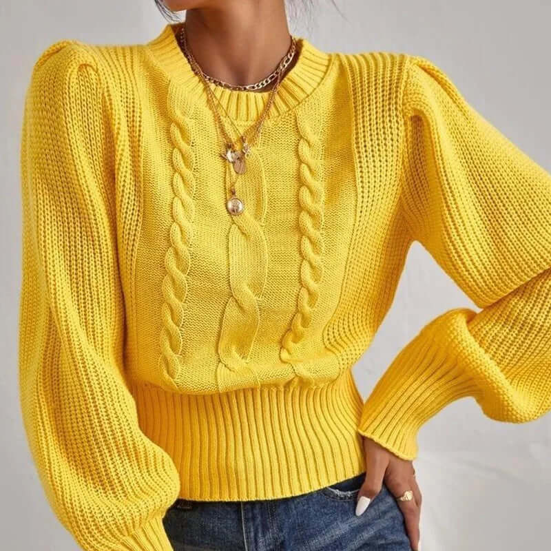 Women's Lantern Sleeve Knit Sweater: Cozy & Stylish Autumn/Winter Top