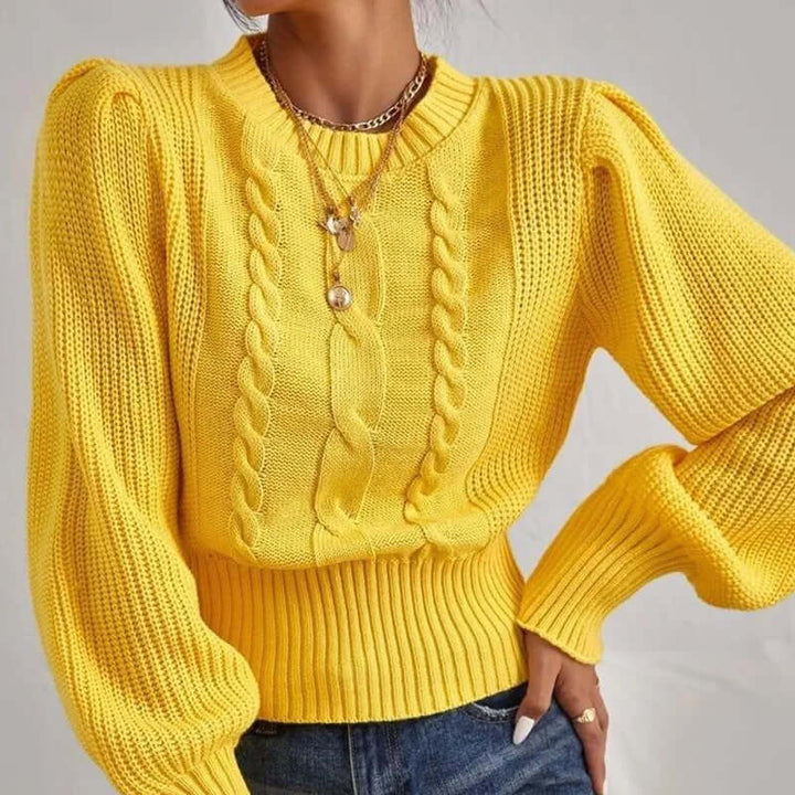Women's Lantern Sleeve Knit Sweater: Cozy & Stylish Autumn/Winter Top
