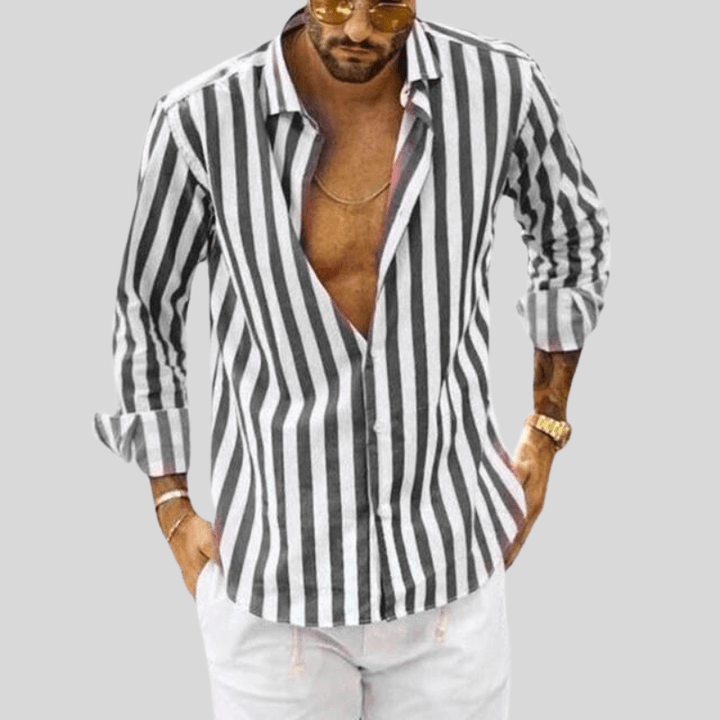 Men's Slim Fit Vertical Stripe Long Sleeve Shirt