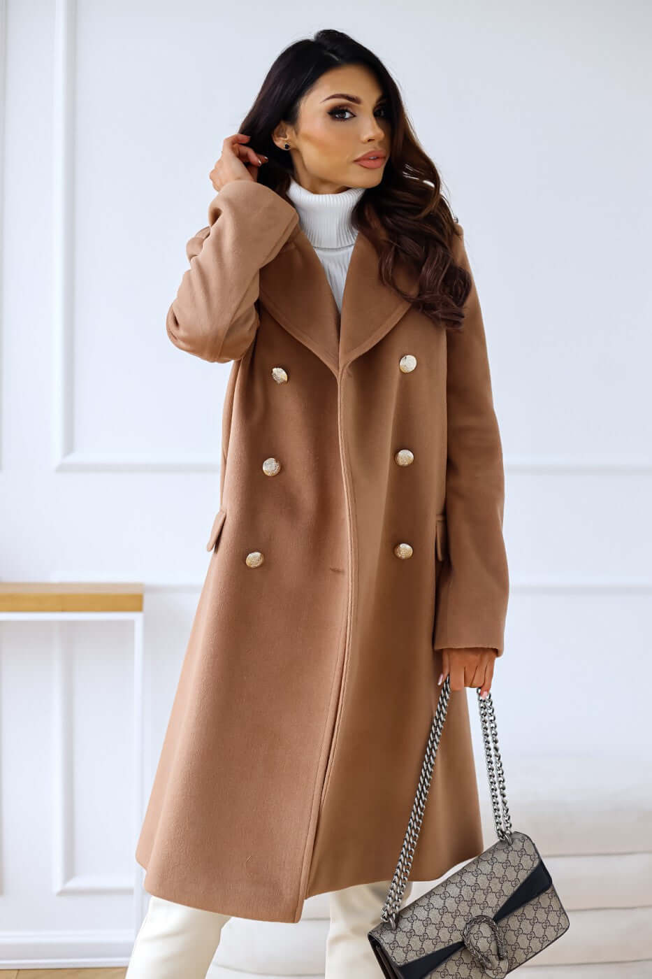 Women's Lapel Collar Long Sleeve Double-Breasted Jacket