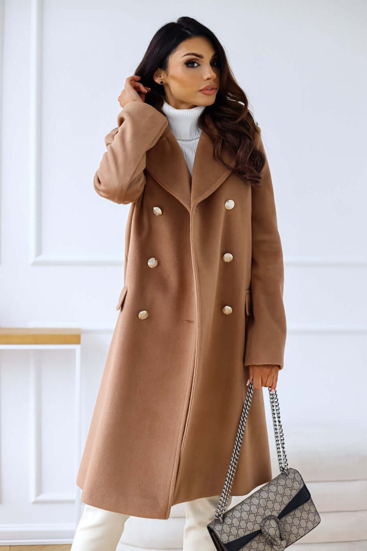 Women's Lapel Collar Long Sleeve Double-Breasted Jacket