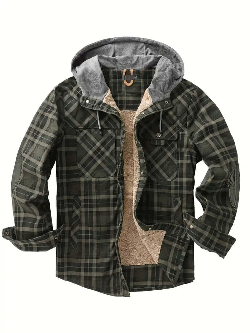 Men's Hooded Checked Regular Fit Jacket