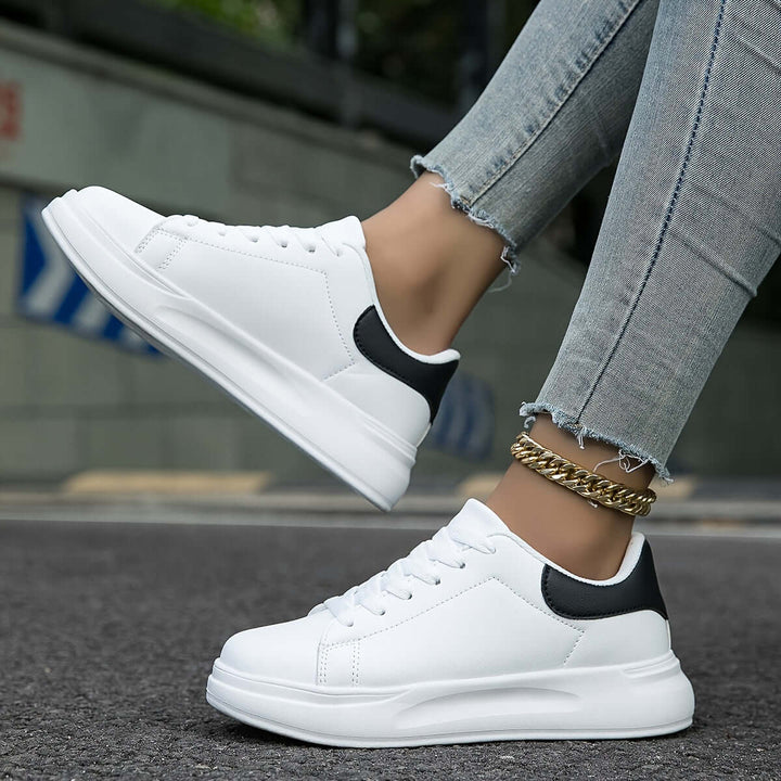 Women's White Leather Low-Top Sneakers