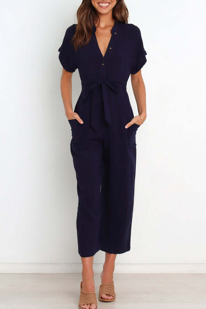 Women's V-Neck Button Jumpsuit: Versatile & Stylish