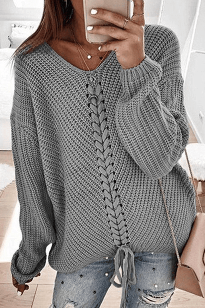 Women's Long-Sleeve Round Neck Knitted Sweater