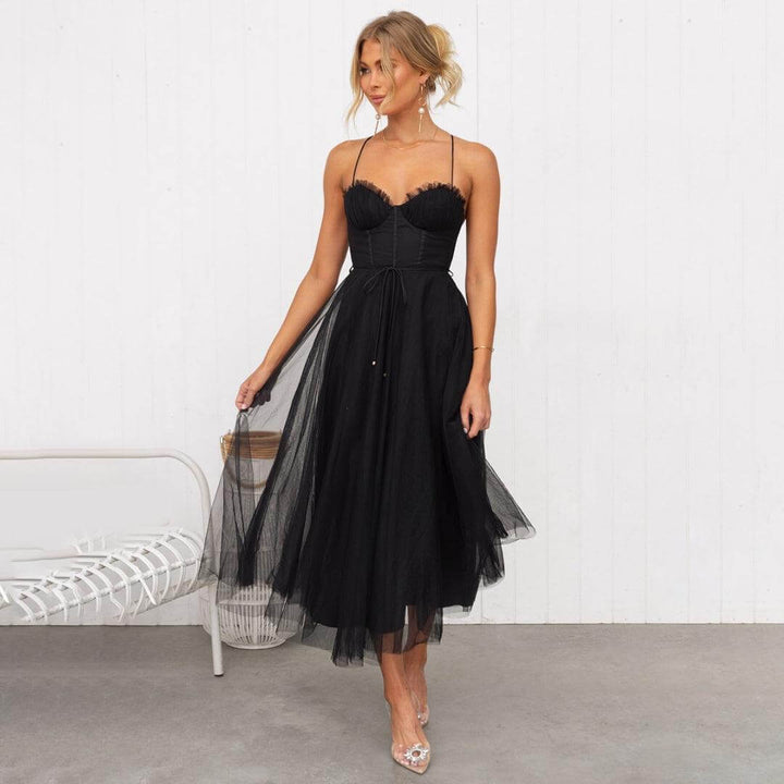Elegant Mesh Midi Dress for Women