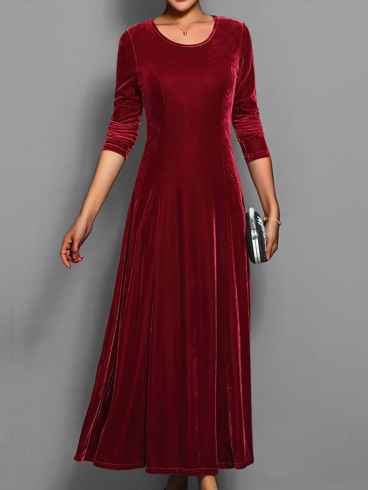 Elegant Midi Dress: Long Sleeve, Crew Neck, Velvet