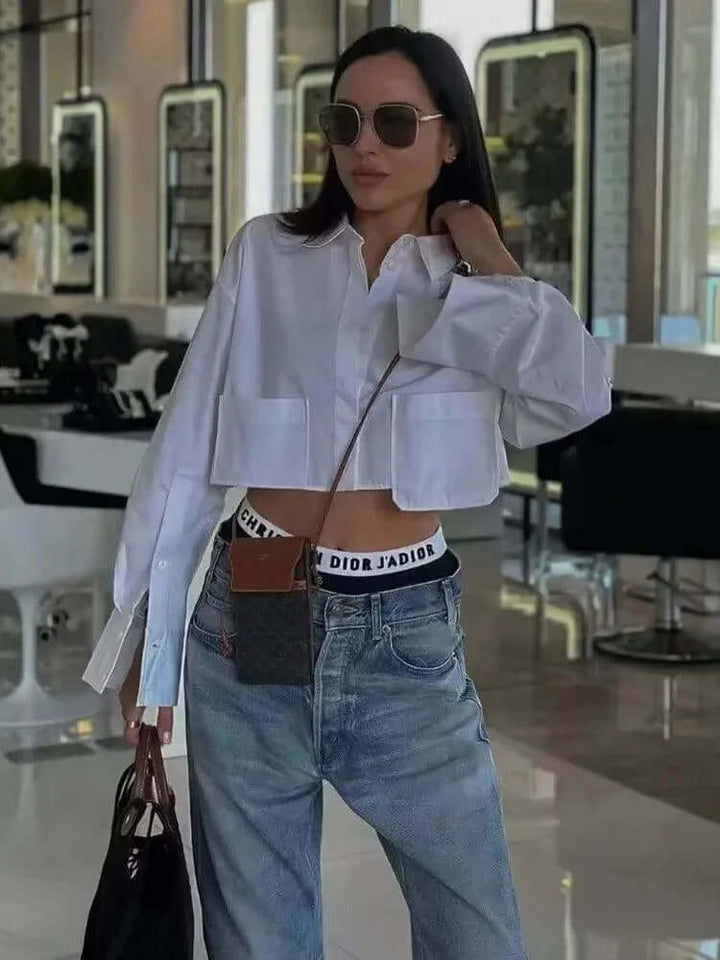 Women's Striped Long-Sleeve Button-Up Blouse