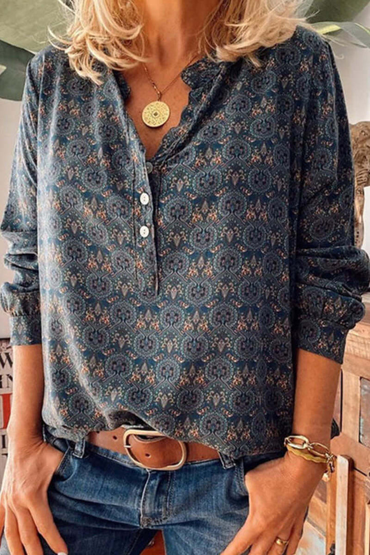 Women's Printed Cutout Neckline Blouse