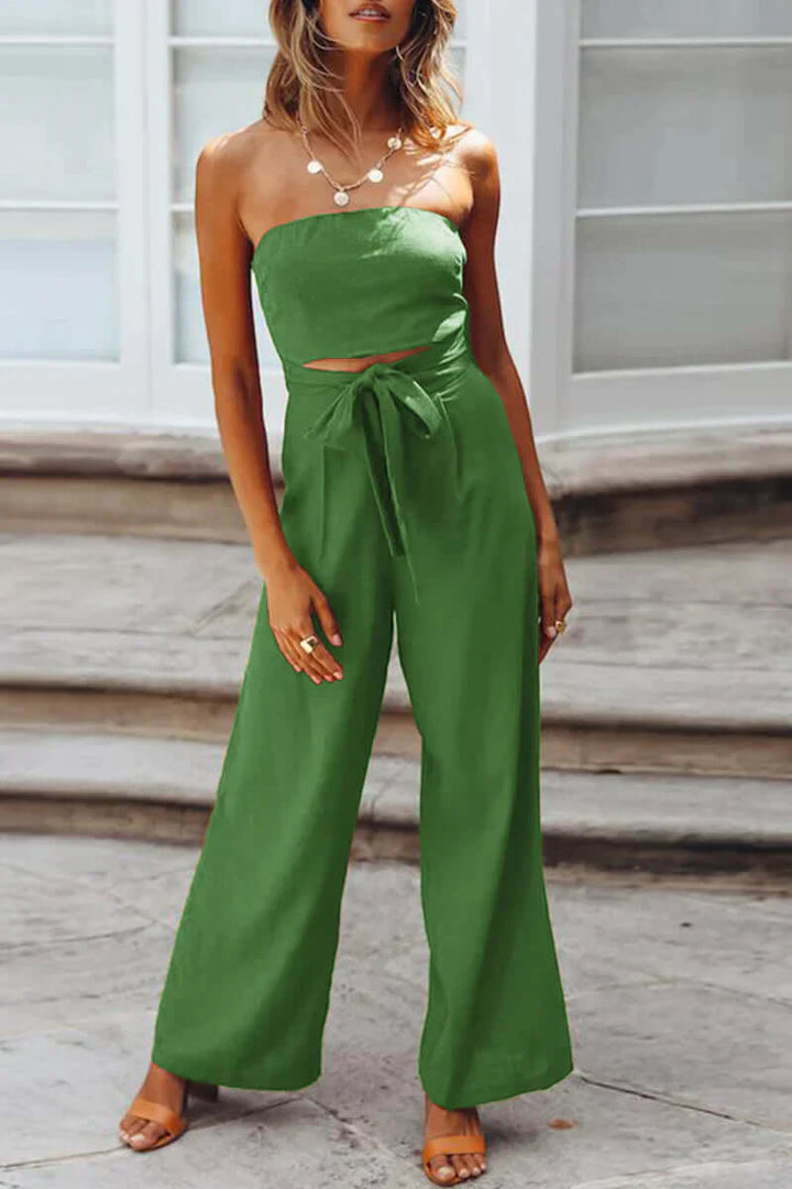 Women's Wide Leg Strapless Jumpsuit with Adjustable Waist
