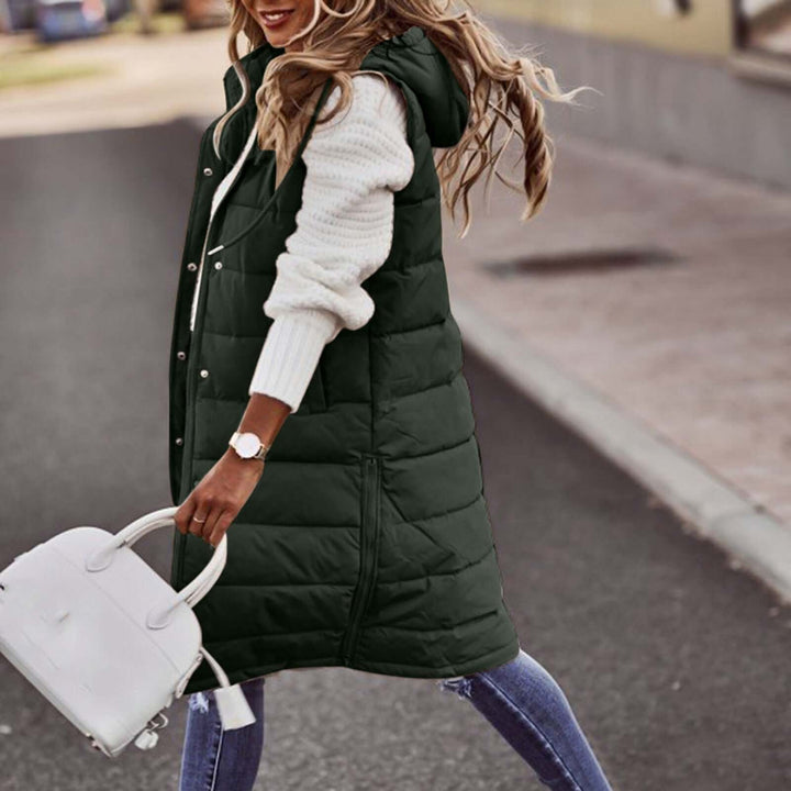Women's Long Sleeveless Winter Down Vest with Hood
