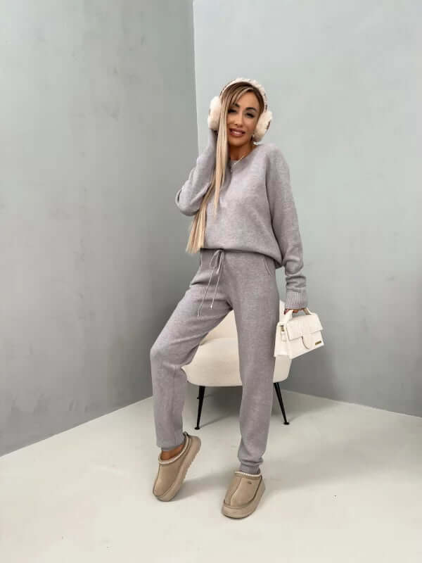 Women's Soft Long Sleeve Loungewear Set with Drawstring Pants