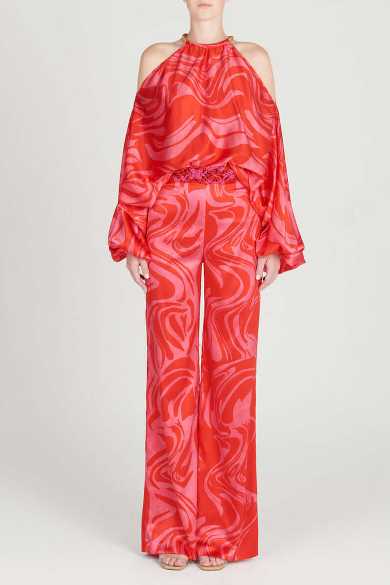 Women's Elegant Printed Off-Shoulder Long Sleeve Two-Piece Set