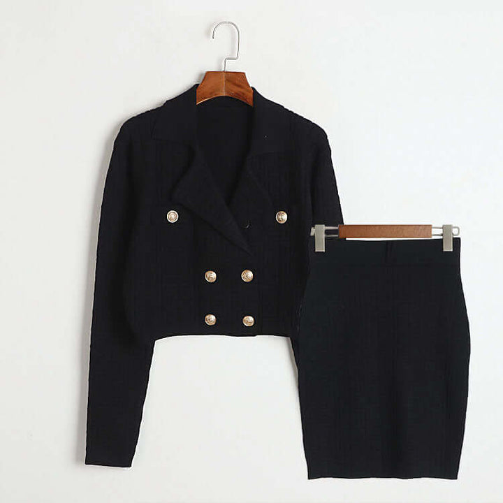Women's Double-Breasted Top & Skirt Set