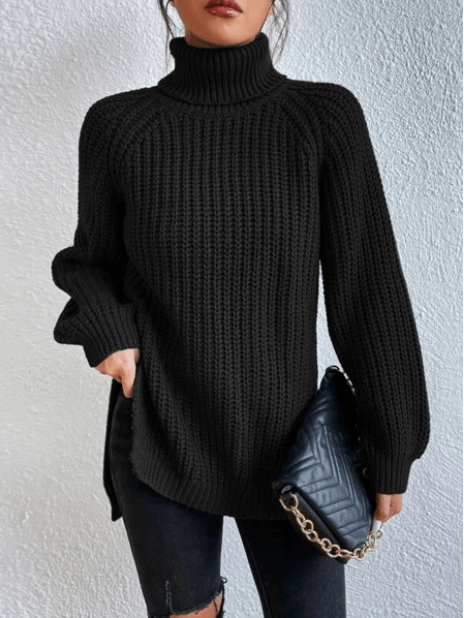 Women's Full-Size Turtle Neck Ribbed Knit Sweater