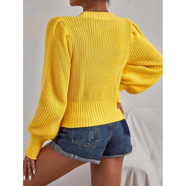 Women's Lantern Sleeve Knit Sweater: Cozy & Stylish Autumn/Winter Top