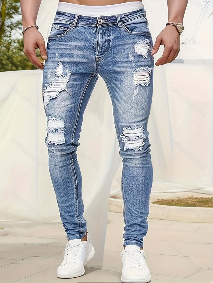 Men's Distressed Skinny Jeans: Ripped Denim, Tapered Fit