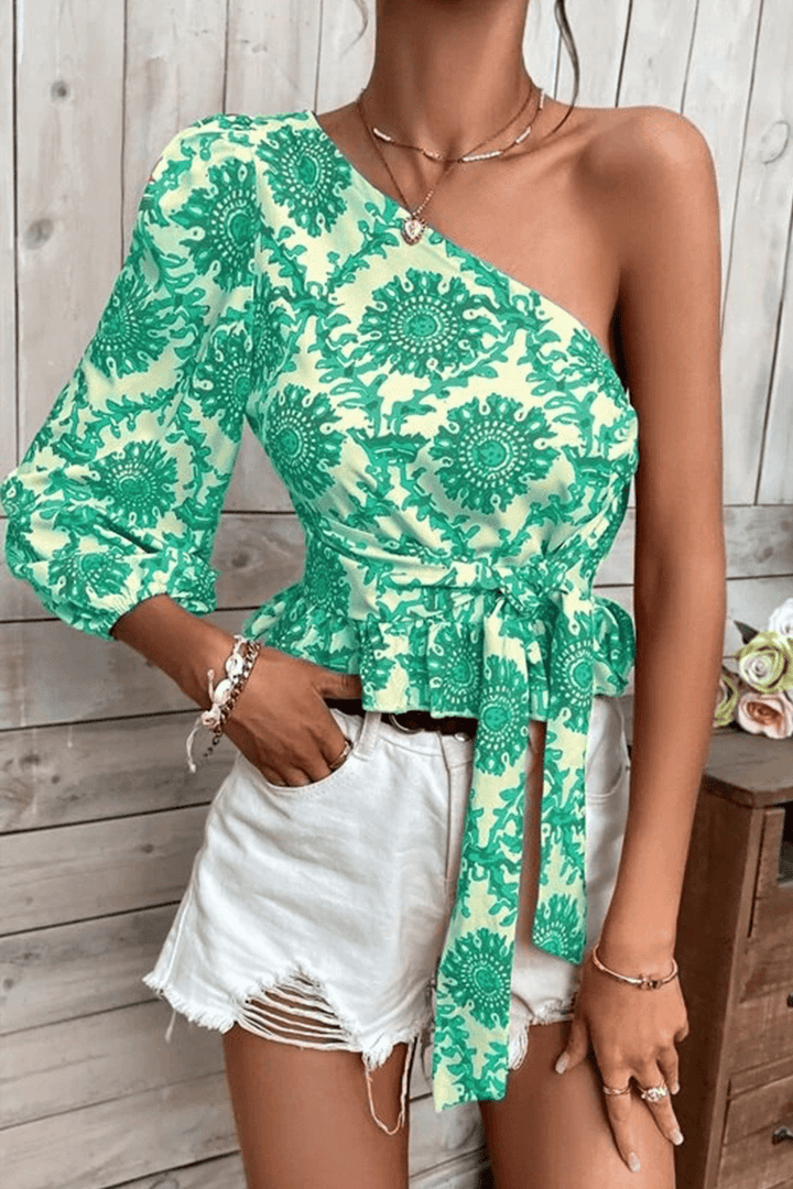 Women's One-Shoulder Balloon Sleeve Top: Summer Fashion