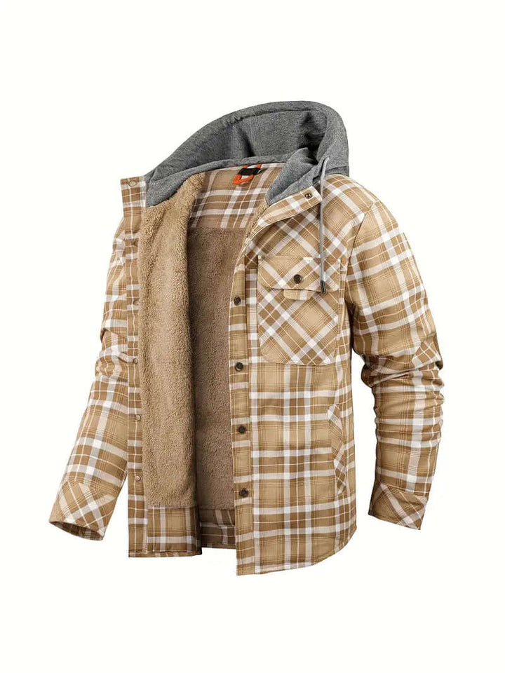 Men's Hooded Checked Regular Fit Jacket