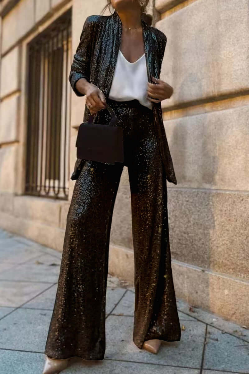 Women's Sequin Long Sleeve Suit & Pants Set