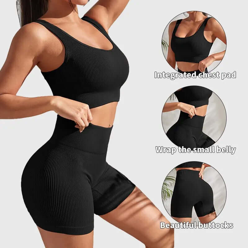 Women's Ribbed Yoga Set: Sleeveless Top & Shorts