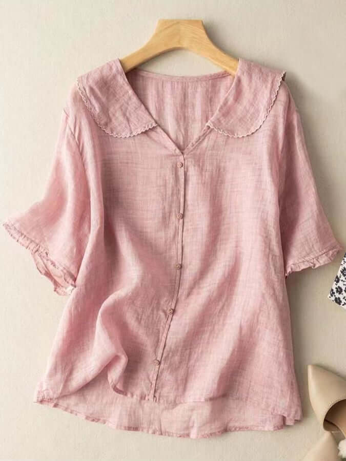 Women's Retro Cotton Linen Short Sleeve Shirt