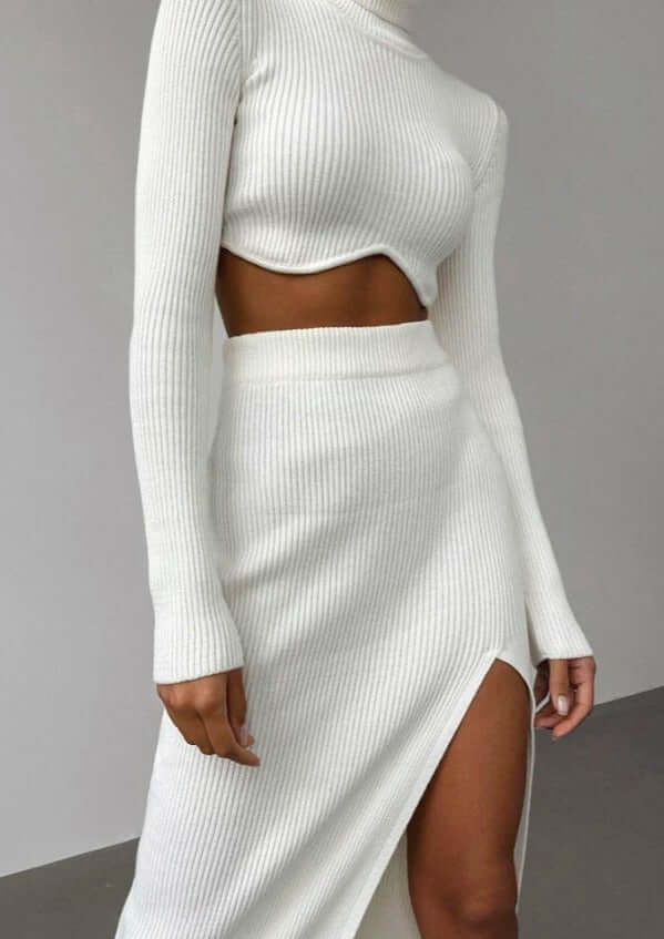 Women's Asymmetrical High-Neck Knitted Sweater Set