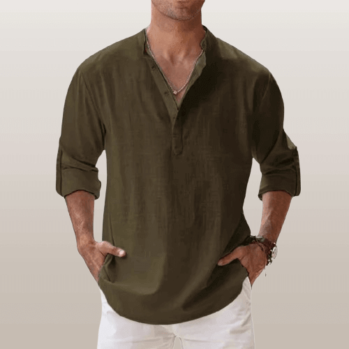 Men's Long Sleeve Henley Shirt: Regular Fit Casual Top