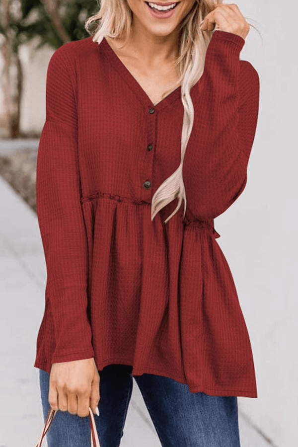 Women's Casual V-Neck Top with Buckle Detail