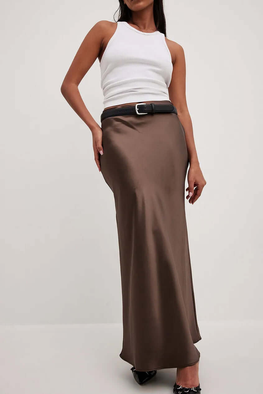 Women's Elegant A-Line Satin Maxi Skirt