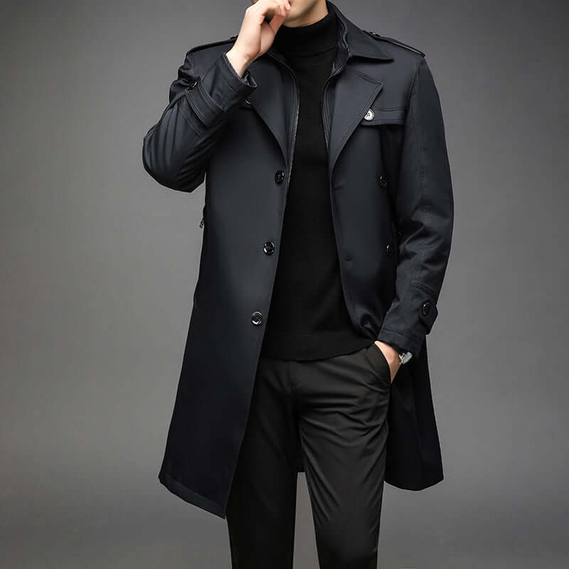 Men's Classic Trench Coat: Double-Breasted, Notched Lapel