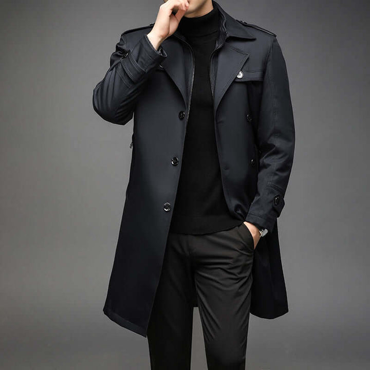 Men's Classic Trench Coat: Double-Breasted, Notched Lapel