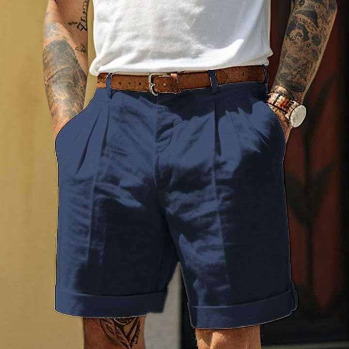 Men's Summer Cotton Linen Blend Shorts: Pleated, Cuffed, Breathable