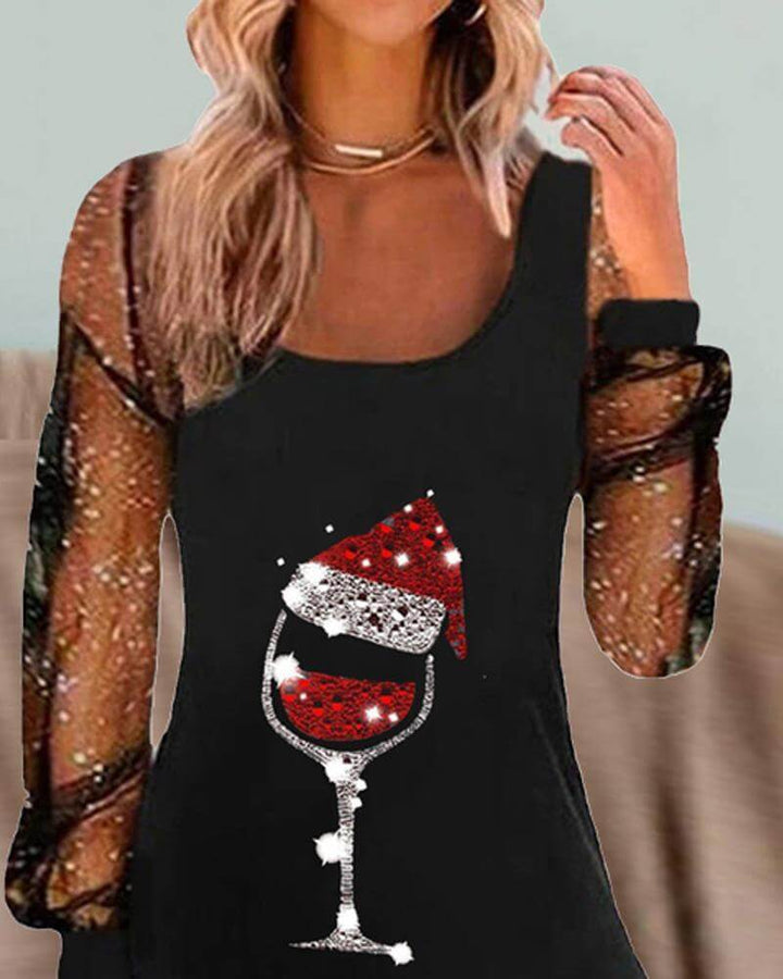 Elegant Wine Glass Print Dress