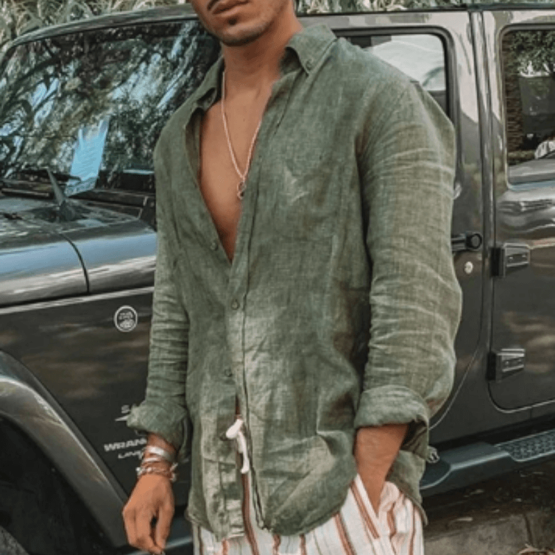 Men's Relaxed Linen Shirt: Breathable Long Sleeve Top