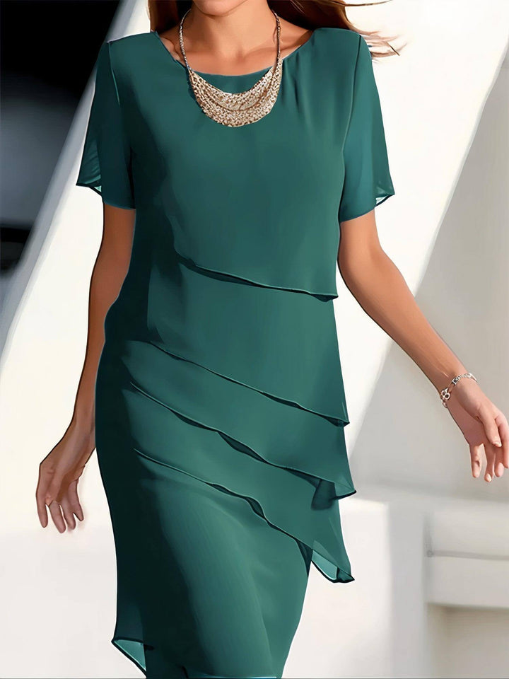 Elegant Chiffon Pleated Midi Dress